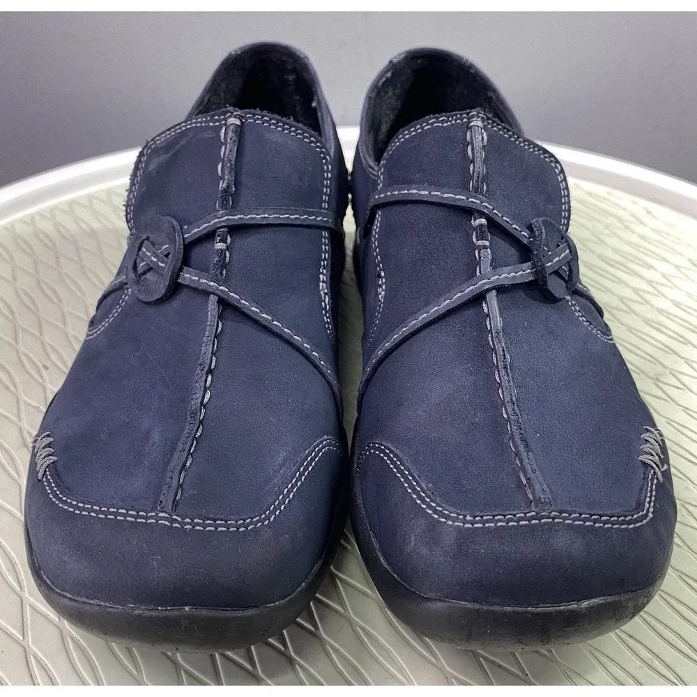 Clarks Wave Womens Suede Leather Slip-on Loafers Comfort Shoes Navy Blue Sz.7 M‎